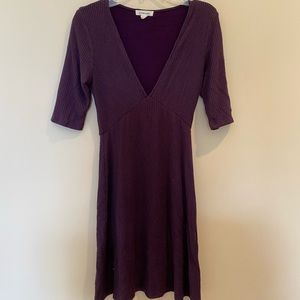 Plum Colored Mid Sleeve Dress Flowy Skirt